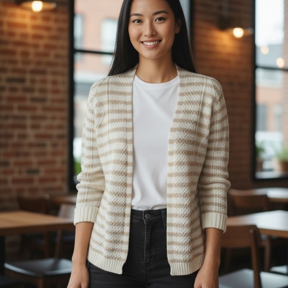Banana Republic Oatmeal & Tan Long Sleeve Cardigan M - Picture 1 of 7
